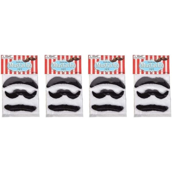 Rhode Island Novelty 3.5 Inch Mustaches, 4 Packs of 3 mustaches (12 total)