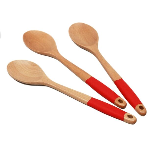 Chef Craft Premium Silicone Handle Wooden Spoon Set, 14 inch, Red