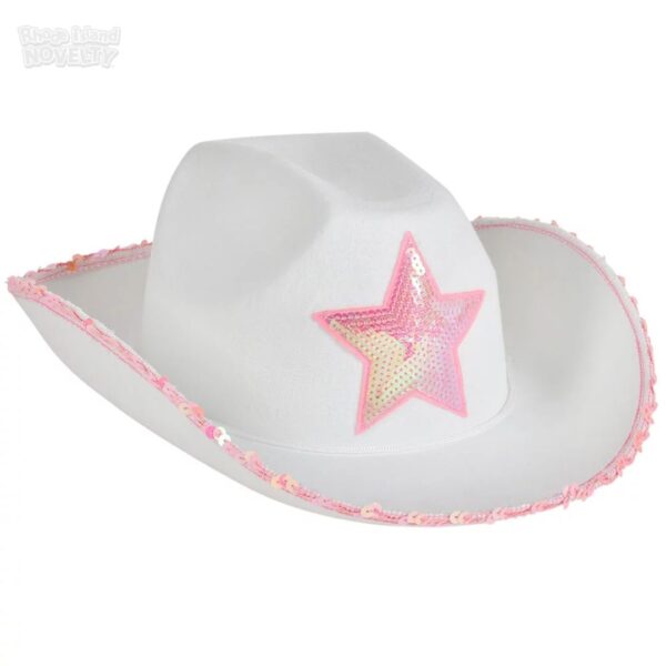 Rhode Island Novelty White Felt Cowgirl Hat with Pink Star, One per Order