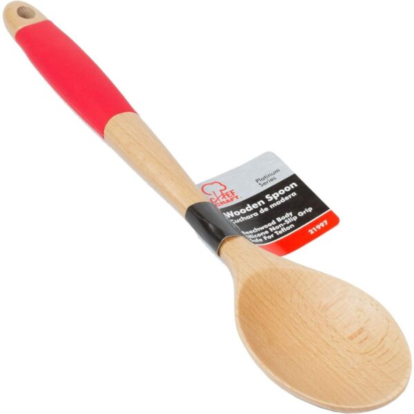 Chef Craft Premium Silicone Handle Wooden Spoon Set, 14 inch, Red - Image 4