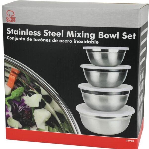 Chef Craft Select Prep Bowl Set with Lid, 75 qt, 1 qt, 1.5 qt and 2qt, Stainless Steel - Image 2