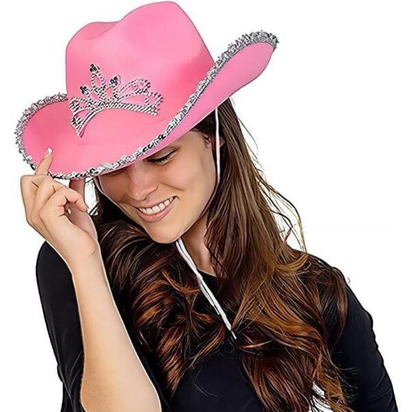 Rhode Island Novelty Child Pink Cowboy Hat with Blinking Tiara (1-Pack)