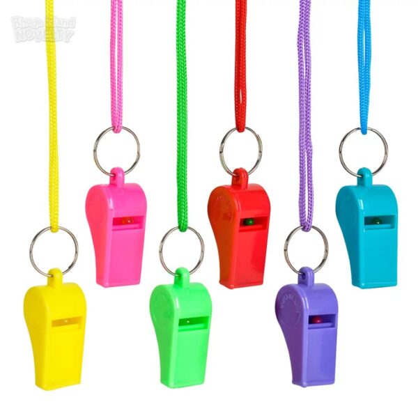 Rhode Island Novelty 2 Inch Neon Whistle Necklaces, One Dozen per Order