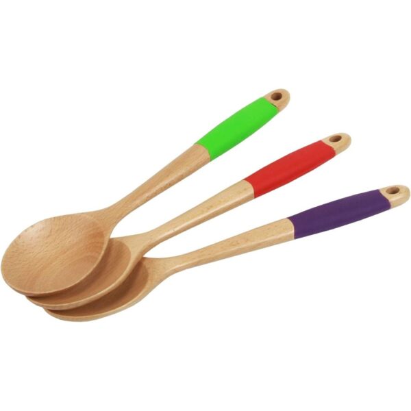 Chef Craft Premium Silicone Handle Wooden Spoon Set, 14 inch, Red - Image 3