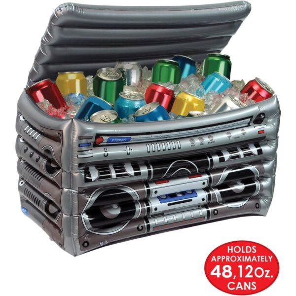 Beistle 16" x 24" Inflatable Boom Box Drink Beverage Cooler for Summer Beach 80's Theme Retro 1980's Party Decorations, Holds Approx. 48 12-Ounce Cans - Image 3