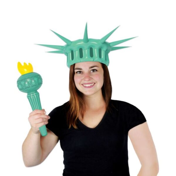 Beistle 22.25" & 17.5" Inflatable Adult Statue Of Liberty Costume Crown And Torch, Patriotic Party Accessories, Green/Yellow/Black - Image 2