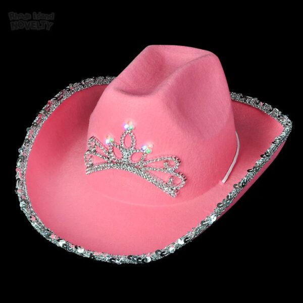 Rhode Island Novelty Child Pink Cowboy Hat with Blinking Tiara (1-Pack) - Image 4