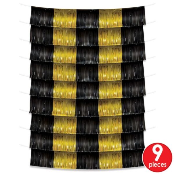 Beistle Metallic Tinsel Fringe Garland Backdrop, Photo Booth Curtain for Birthday Wedding Receptions New Year's Eve Party Supplies Awards Night D?cor, 80" x 72", Black/Gold - Image 4