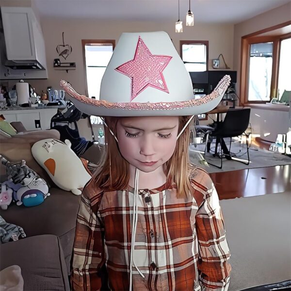 Rhode Island Novelty White Felt Cowgirl Hat with Pink Star, One per Order - Image 4