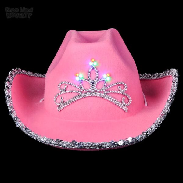 Rhode Island Novelty Child Pink Cowboy Hat with Blinking Tiara (1-Pack) - Image 3