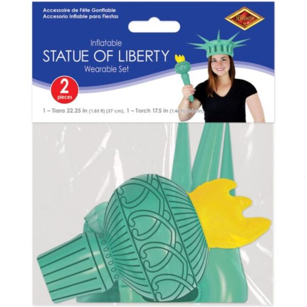 Beistle 22.25" & 17.5" Inflatable Adult Statue Of Liberty Costume Crown And Torch, Patriotic Party Accessories, Green/Yellow/Black - Image 6