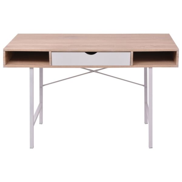 vidaXL Desk with 1 Drawer Oak and White - Image 2