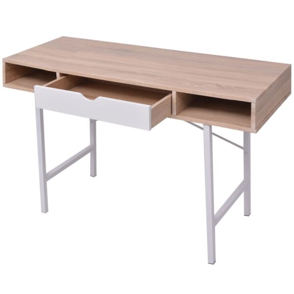 vidaXL Desk with 1 Drawer Oak and White - Image 3