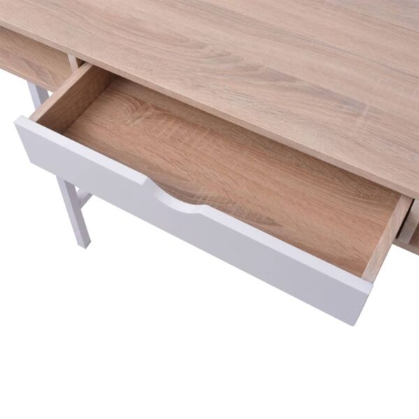 vidaXL Desk with 1 Drawer Oak and White - Image 4