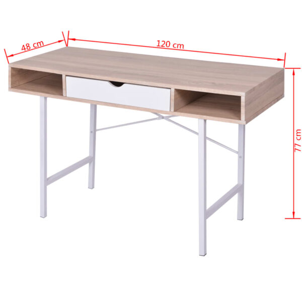 vidaXL Desk with 1 Drawer Oak and White - Image 5