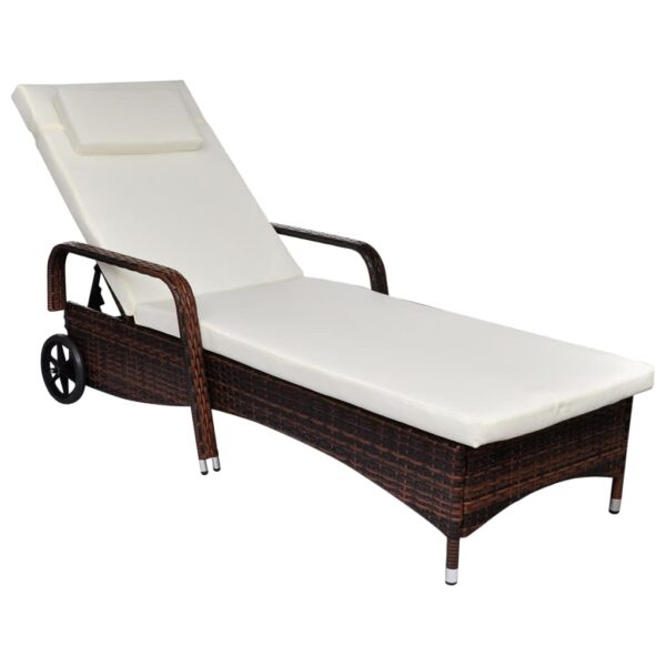 vidaXL Sun Lounger with Cushion & Wheels Poly Rattan Brown