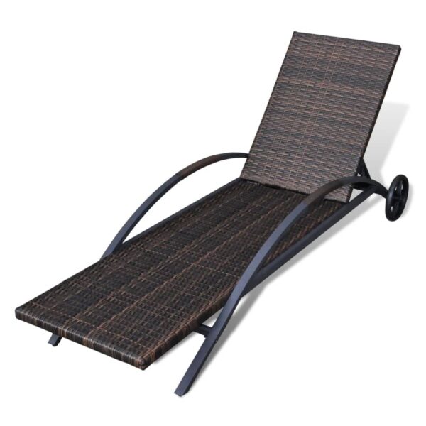 vidaXL Sun Lounger with Cushion & Wheels Poly Rattan Brown - Image 5