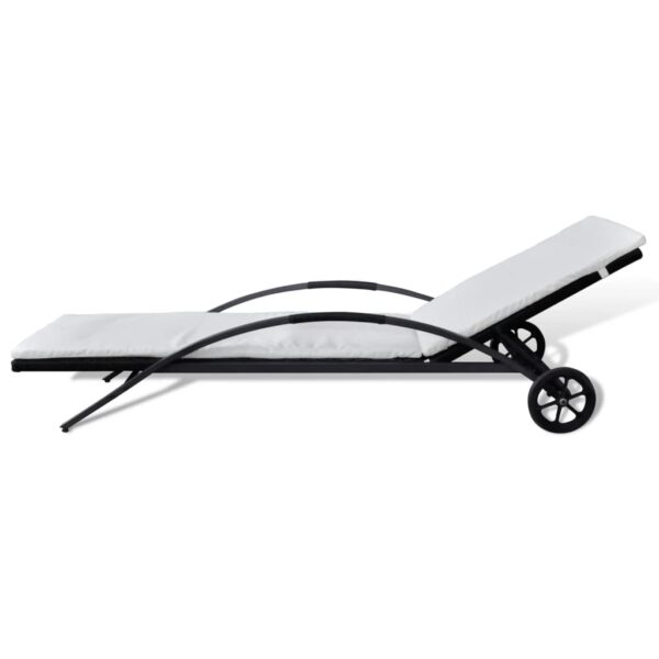 vidaXL Sun Lounger with Cushion & Wheels Poly Rattan Black - Image 3