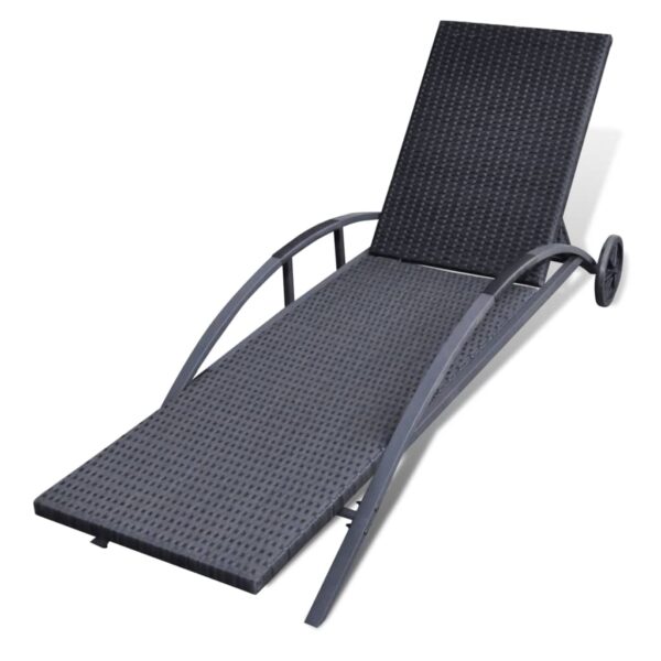 vidaXL Sun Lounger with Cushion & Wheels Poly Rattan Black - Image 5