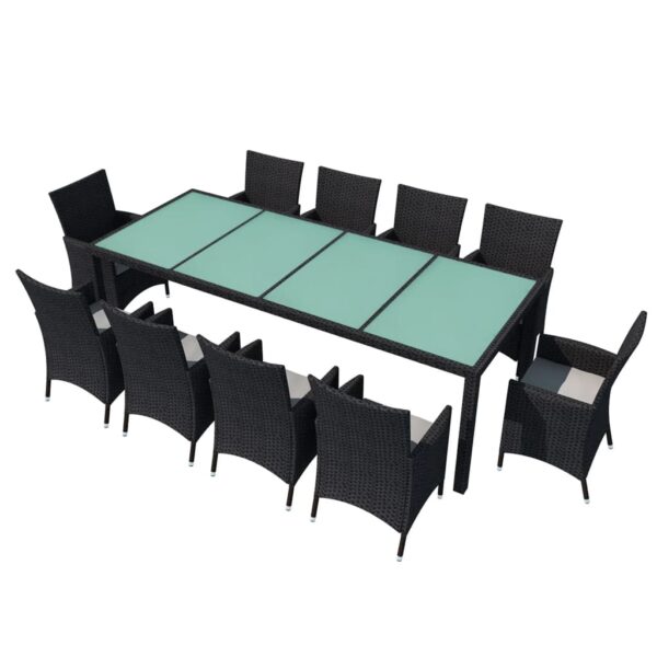 vidaXL 11 Piece Patio Dining Set with Cushions Poly Rattan Black - Image 2