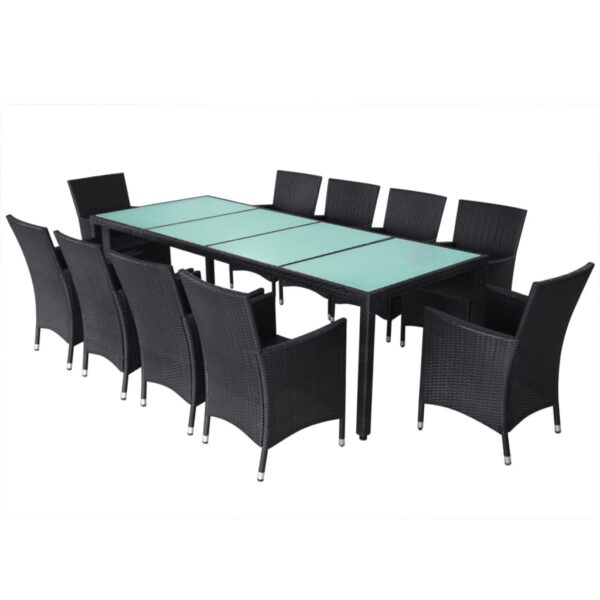 vidaXL 11 Piece Patio Dining Set with Cushions Poly Rattan Black - Image 3