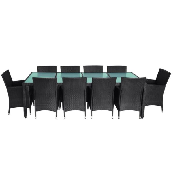 vidaXL 11 Piece Patio Dining Set with Cushions Poly Rattan Black - Image 4