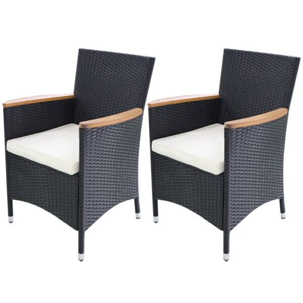 vidaXL Patio Chairs 2 pcs with Cushions Poly Rattan Black