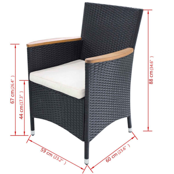 vidaXL Patio Chairs 2 pcs with Cushions Poly Rattan Black - Image 5