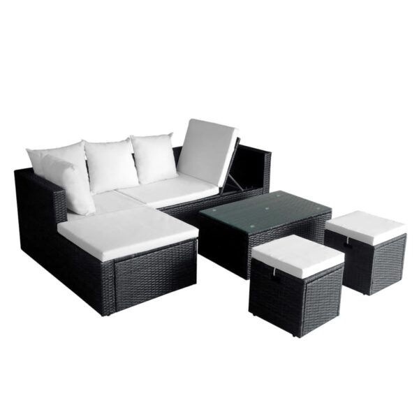 vidaXL 4 Piece Patio Lounge Set with Cushions Poly Rattan Black - Image 2