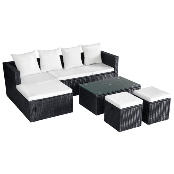 vidaXL 4 Piece Patio Lounge Set with Cushions Poly Rattan Black - Image 3