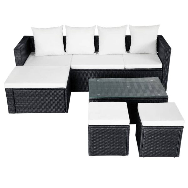 vidaXL 4 Piece Patio Lounge Set with Cushions Poly Rattan Black - Image 4