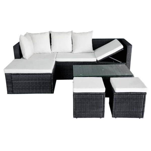 vidaXL 4 Piece Patio Lounge Set with Cushions Poly Rattan Black - Image 5