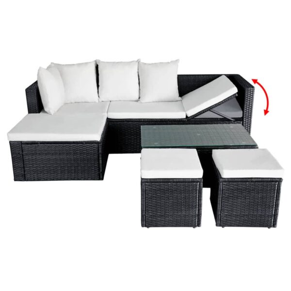 vidaXL 4 Piece Patio Lounge Set with Cushions Poly Rattan Black - Image 6