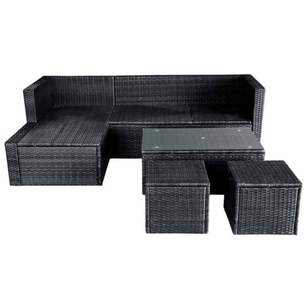 vidaXL 4 Piece Patio Lounge Set with Cushions Poly Rattan Black - Image 7