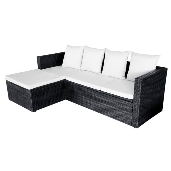 vidaXL 4 Piece Patio Lounge Set with Cushions Poly Rattan Black - Image 8