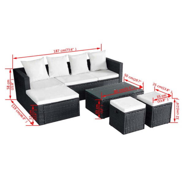 vidaXL 4 Piece Patio Lounge Set with Cushions Poly Rattan Black - Image 11