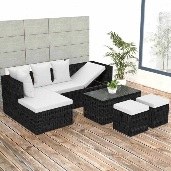 vidaXL 4 Piece Patio Lounge Set with Cushions Poly Rattan Black