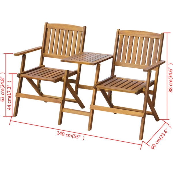 vidaXL Folding Patio Bench with Tea Table 55.1" Solid Acacia Wood - Image 4