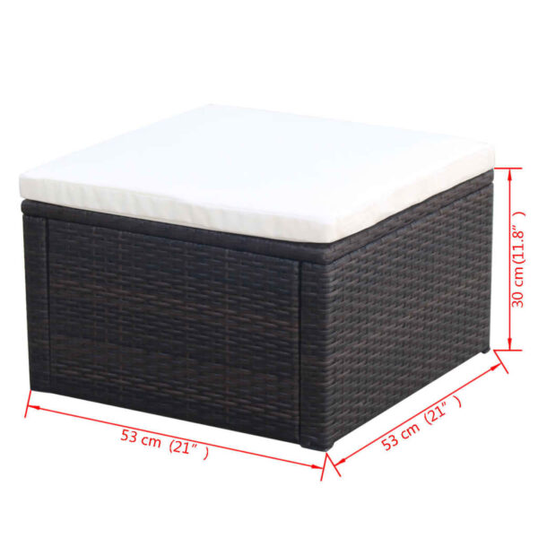 vidaXL Footstool Ottoman Poly Rattan 20.9"x20.9"x11.8" Brown - Image 4