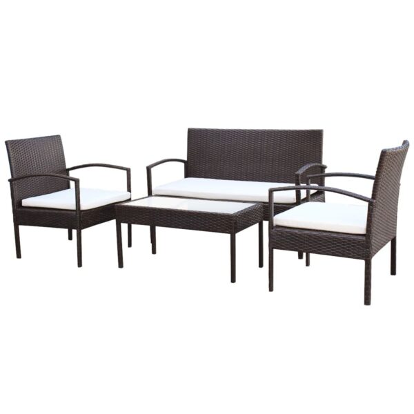 vidaXL 4 Piece Patio Lounge Set with Cushions Poly Rattan Brown - Image 2