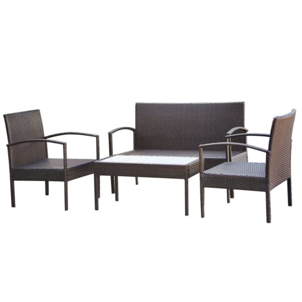 vidaXL 4 Piece Patio Lounge Set with Cushions Poly Rattan Brown - Image 3