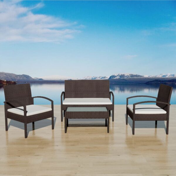 vidaXL 4 Piece Patio Lounge Set with Cushions Poly Rattan Brown