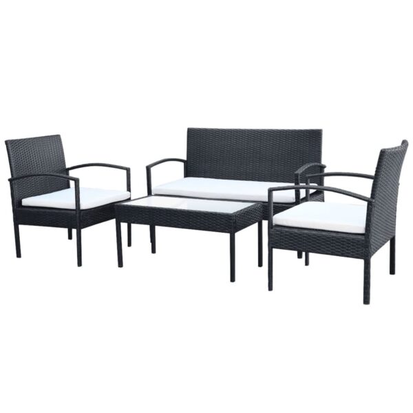 vidaXL 4 Piece Patio Lounge Set with Cushions Poly Rattan Black - Image 2