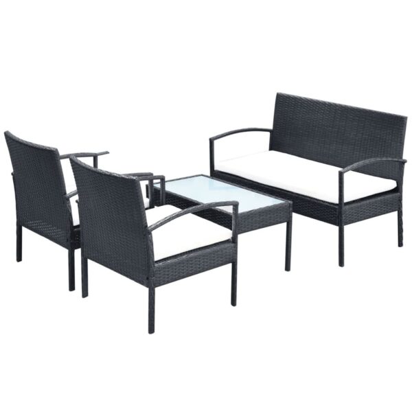 vidaXL 4 Piece Patio Lounge Set with Cushions Poly Rattan Black - Image 3