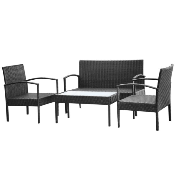 vidaXL 4 Piece Patio Lounge Set with Cushions Poly Rattan Black - Image 4