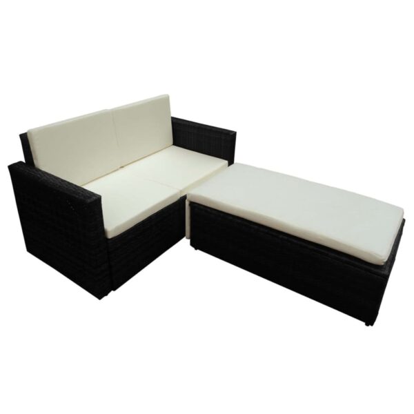 vidaXL 2 Piece Patio Lounge Set with Cushions Poly Rattan Black - Image 3