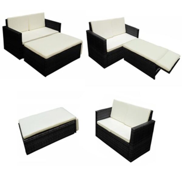 vidaXL 2 Piece Patio Lounge Set with Cushions Poly Rattan Black - Image 4