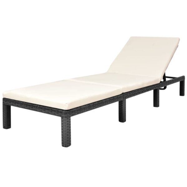 vidaXL Sun Lounger with Cushion Poly Rattan Black - Image 2