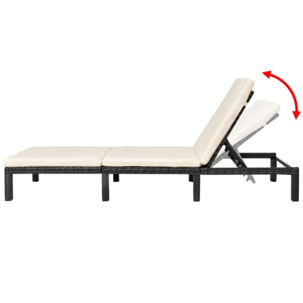 vidaXL Sun Lounger with Cushion Poly Rattan Black - Image 4