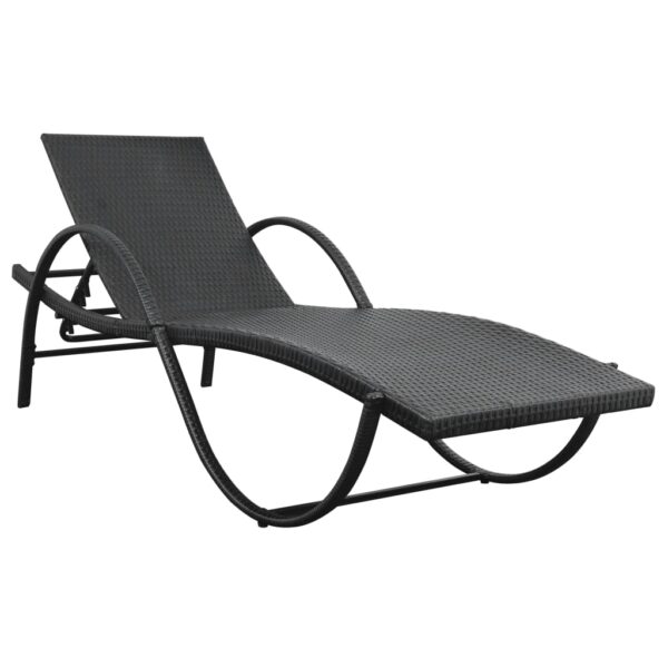 vidaXL Sun Lounger with Cushion Poly Rattan Black - Image 2